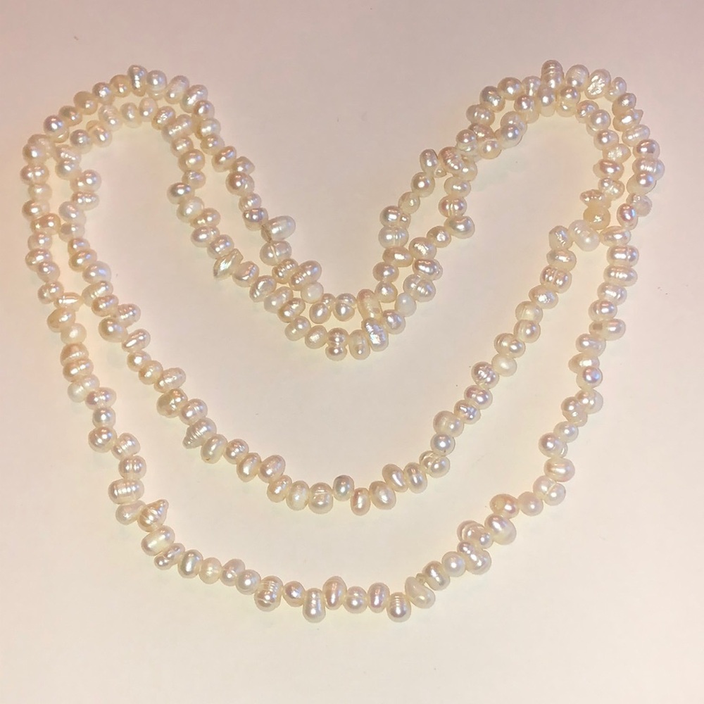 Freshwater Pearl Long Necklace - Cream Pearlescent Strand - Picture 1 of 4
